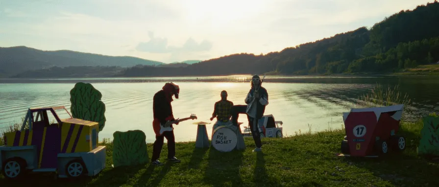 Frame from “Cartboard Racer” music video, ©Fish Basket